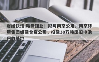 财经快讯|赣锋锂业：拟与南京公用、南京环境集团组建合资公司，投建30万吨废旧电池回收基地